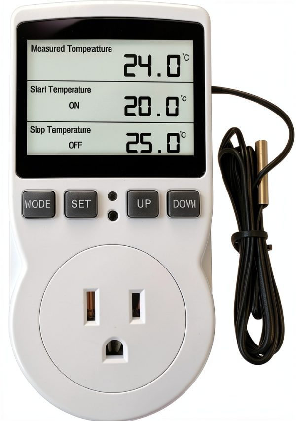 Plug in Thermostat Temperature Controller Electric Digital Thermostat Heating Cooling Mode Timer White-0